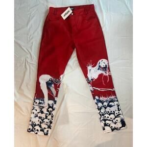 Catharsis Red Graphic Pants**Size 34** Ghost/Skull Print *NWT*